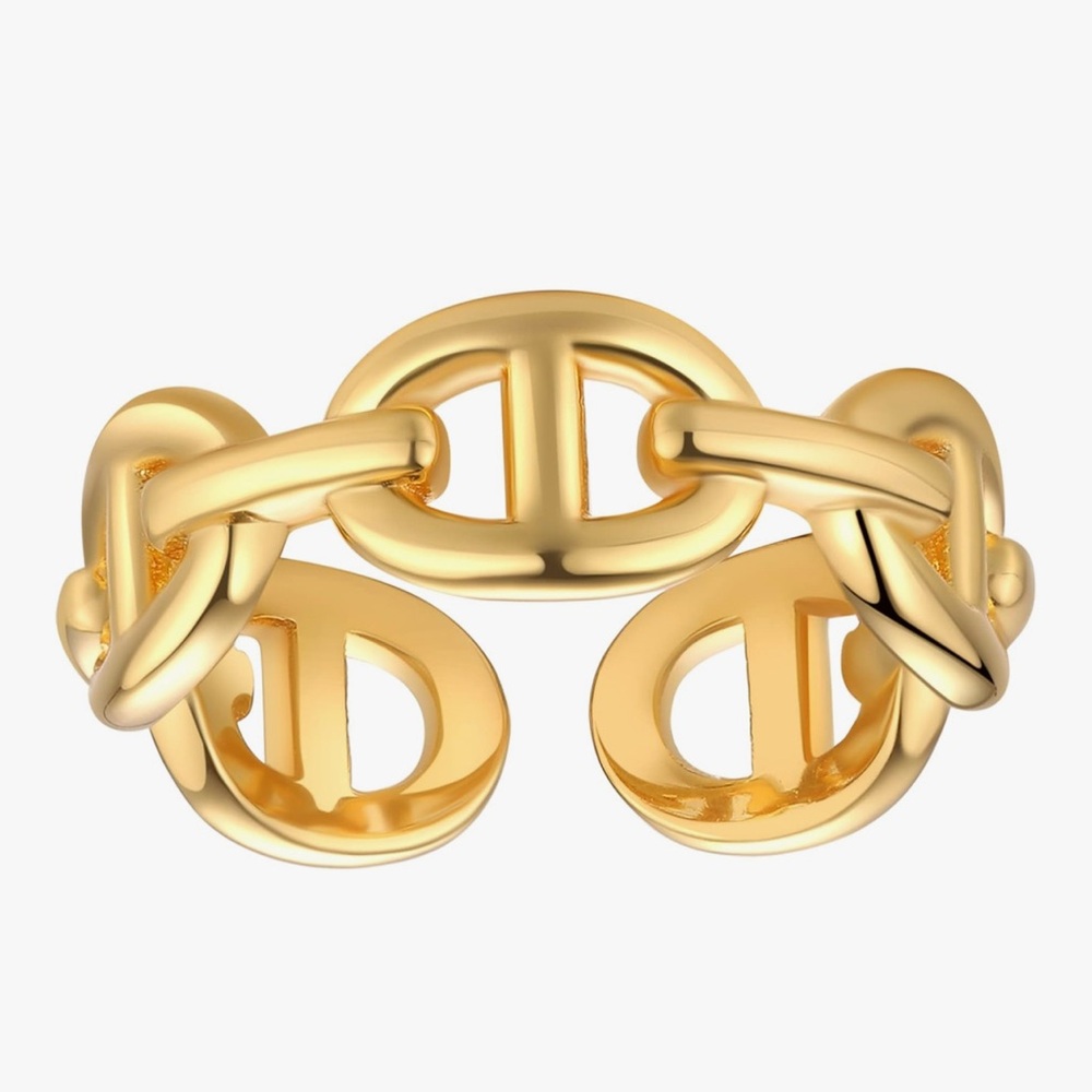 Adjustable Gold Mariner Chain Link Gold Plated Ring